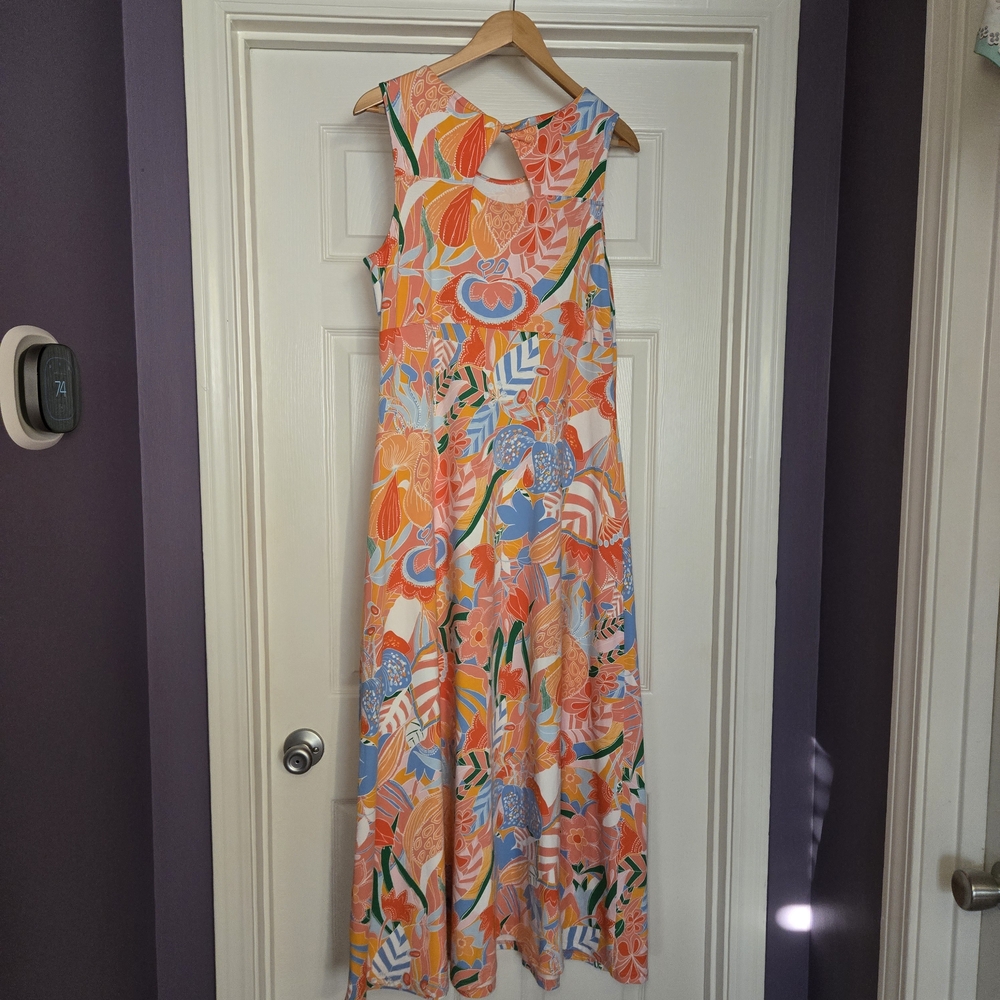 Talbots Floral Maxi Dress, Sz L Orange/Pink - Picture 5 of 12